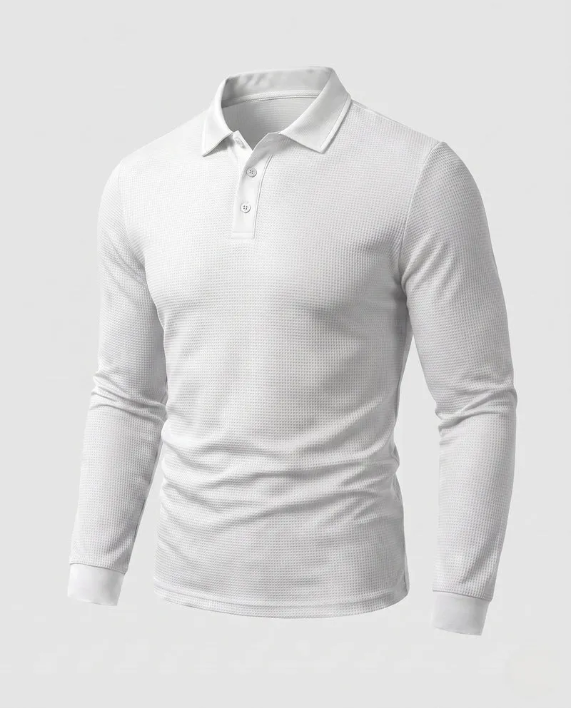 Herren Langarm-Polo-Shirt mit Henley-Knopfleiste und feiner Waffelstruktur Nord Taschen