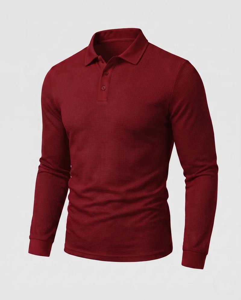 Herren Langarm-Polo-Shirt mit Henley-Knopfleiste und feiner Waffelstruktur Nord Taschen