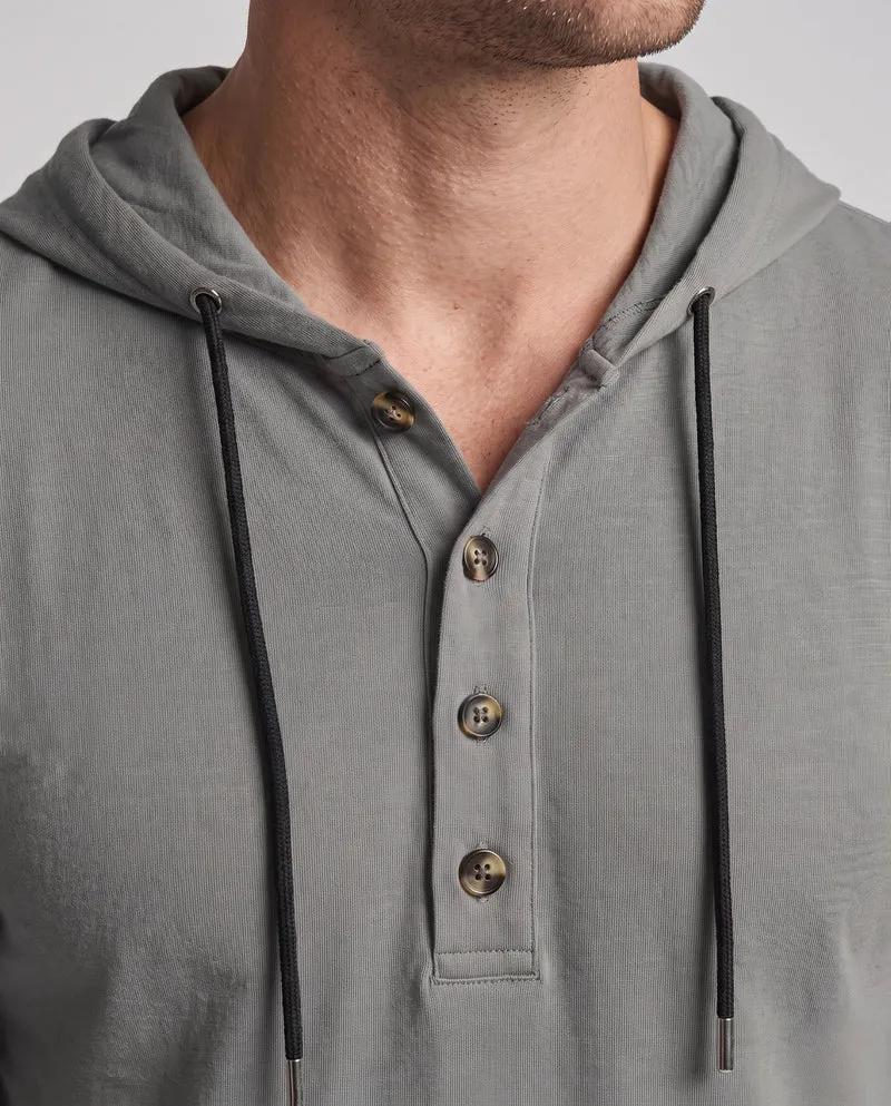 Herren Langarm-Hoodie mit Henley-Knopfleiste und Kordelzug Nord Taschen