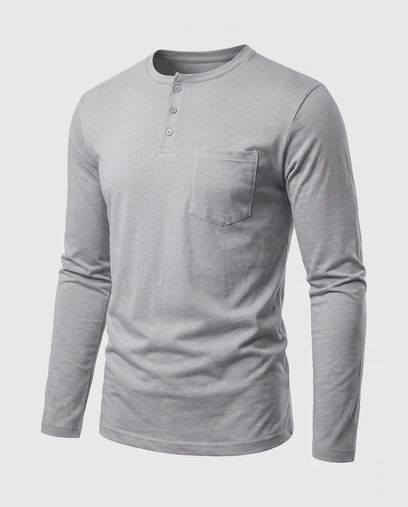 Herren Langarm Henley Shirt mit Brusttasche und dezentem Knopfleiste Nord Taschen