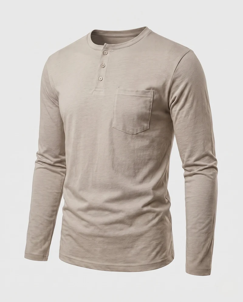 Herren Langarm Henley Shirt mit Brusttasche und dezentem Knopfleiste Nord Taschen