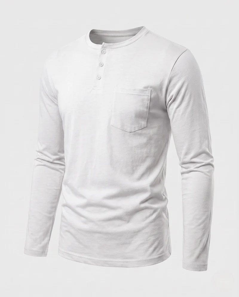 Herren Langarm Henley Shirt mit Brusttasche und dezentem Knopfleiste Nord Taschen