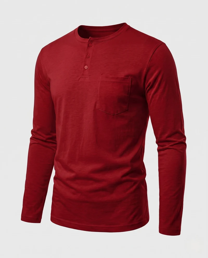 Herren Langarm Henley Shirt mit Brusttasche und dezentem Knopfleiste Nord Taschen