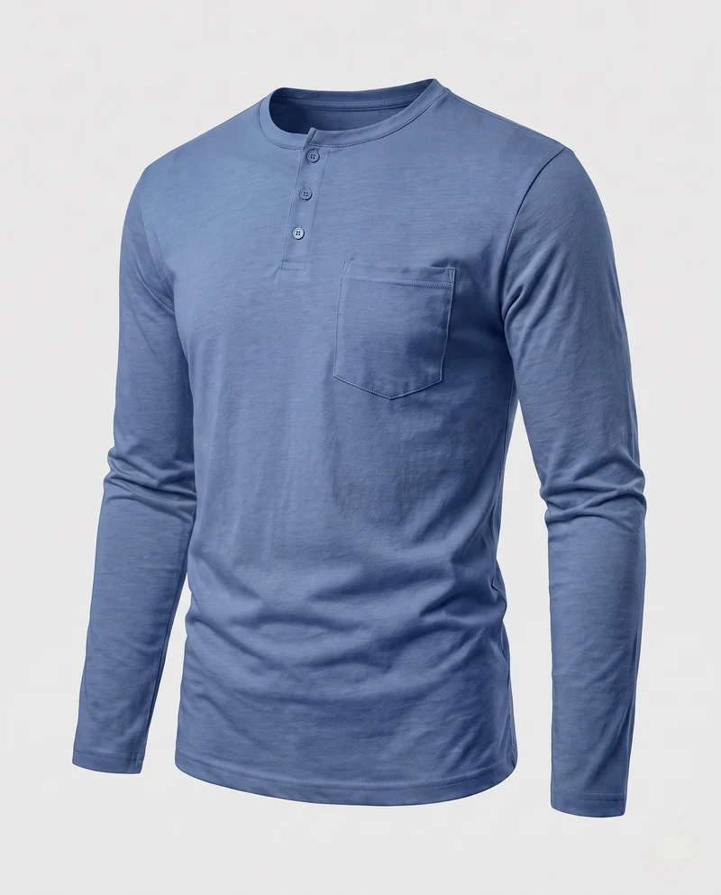 Herren Langarm Henley Shirt mit Brusttasche und dezentem Knopfleiste Nord Taschen
