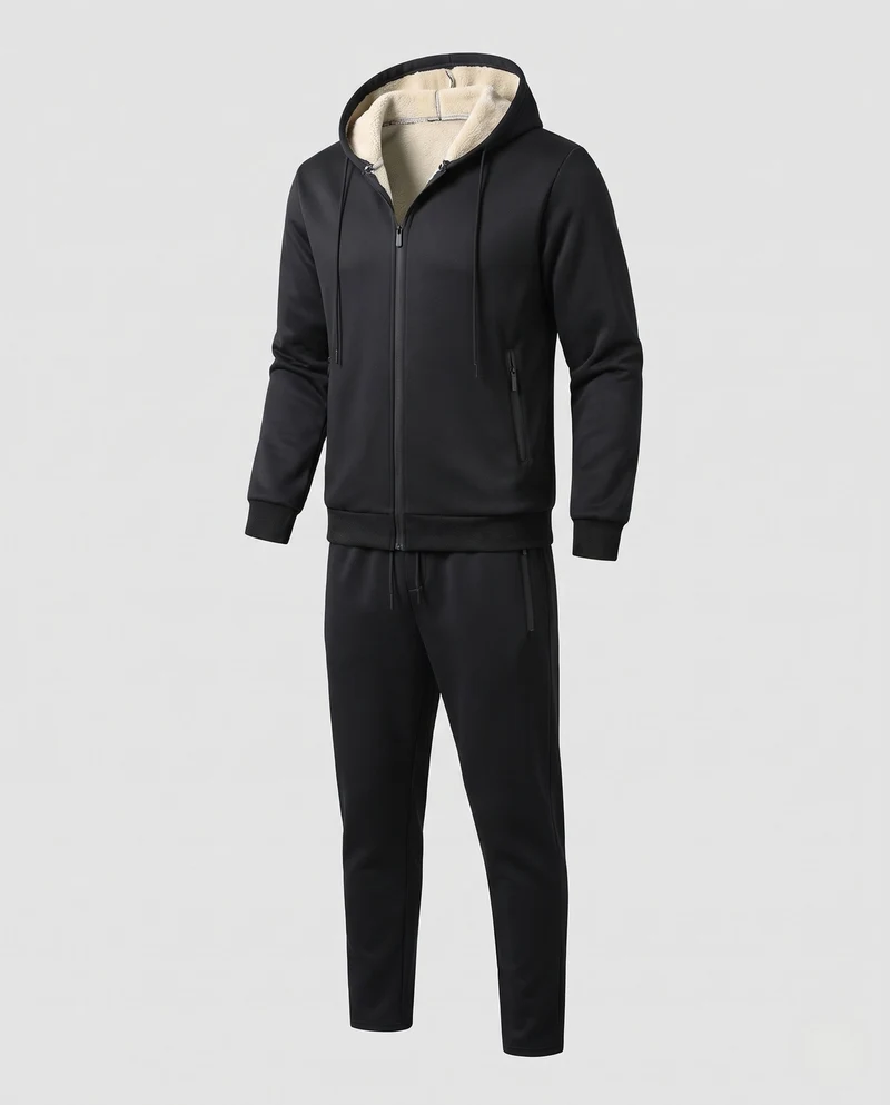 Herren Zweiteiliges Teddygefüttertes Freizeit-Trainingsset mit Kapuzenzipjacke & tapered Jogginghose