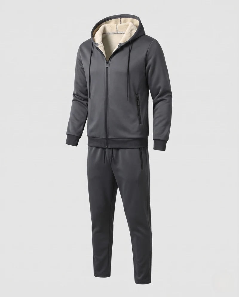 Herren Zweiteiliges Teddygefüttertes Freizeit-Trainingsset mit Kapuzenzipjacke & tapered Jogginghose
