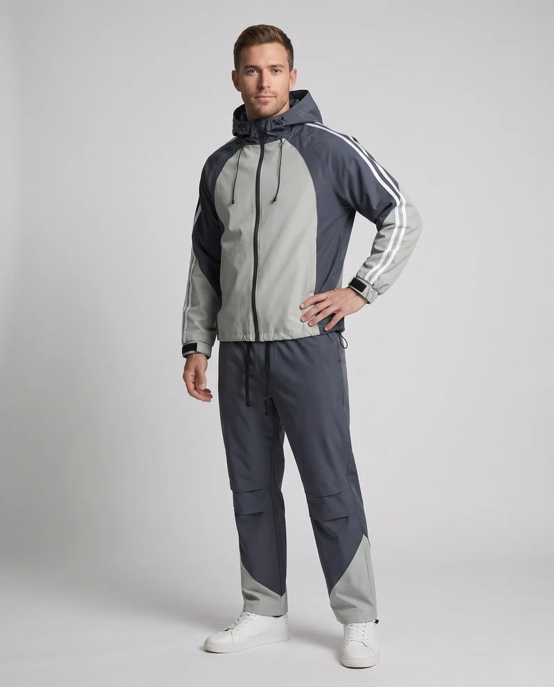 Herren Zweiteiliges sportliches Trainingsanzug-Set mit wasserabweisender Kapuzenjacke & elastischem Bund