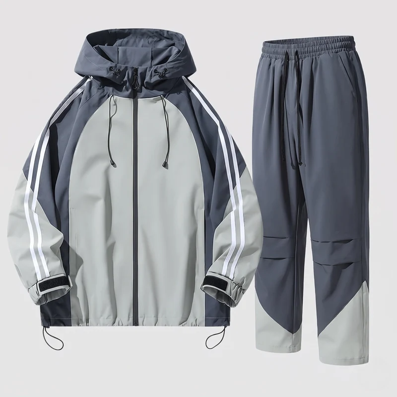 Herren Zweiteiliges sportliches Trainingsanzug-Set mit wasserabweisender Kapuzenjacke & elastischem Bund
