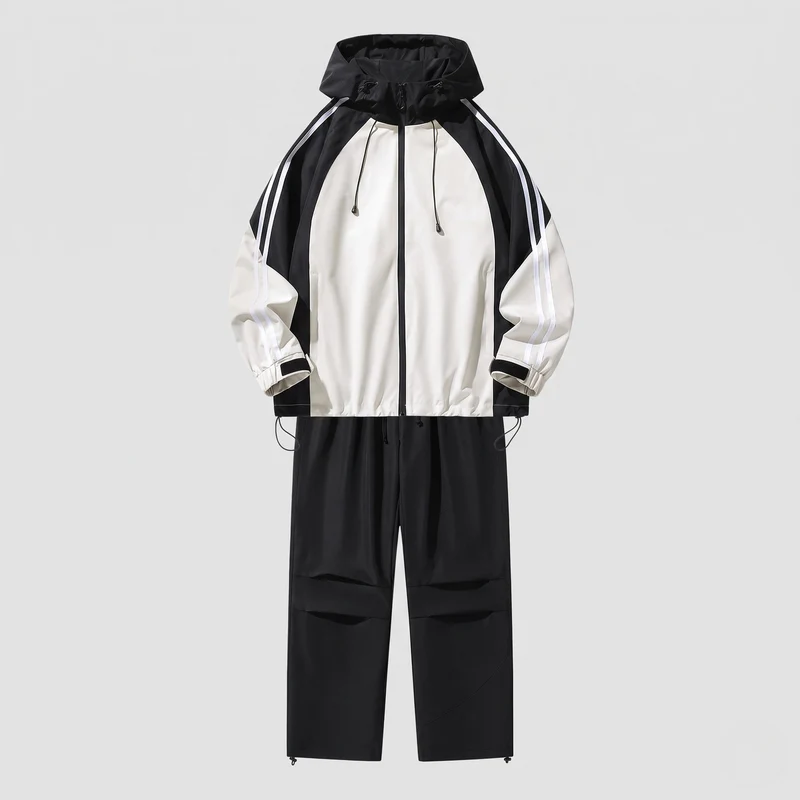 Herren Zweiteiliges sportliches Trainingsanzug-Set mit wasserabweisender Kapuzenjacke & elastischem Bund