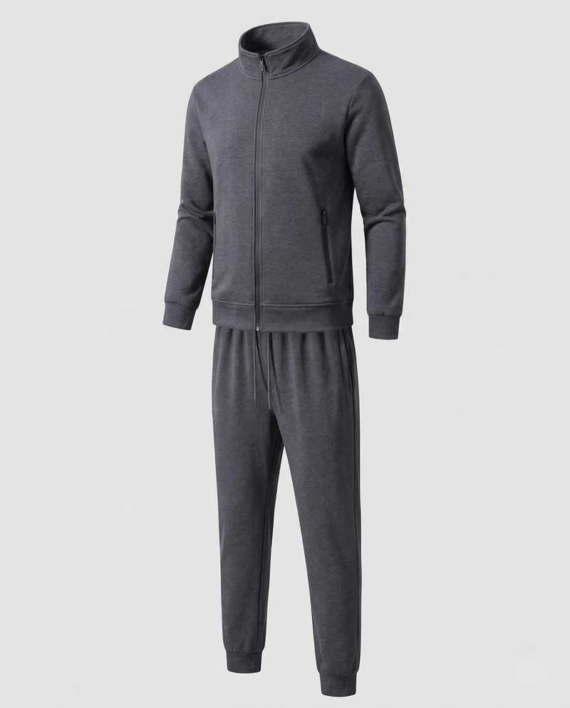 Herren Zweiteiliges Komfort-Trainingsset mit Stehkragen, Zip‑Jacke & tapered Jogginghose