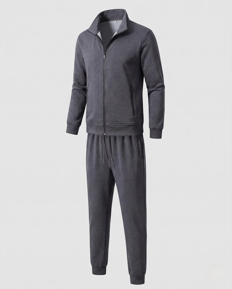Herren Zweiteiliges Komfort-Trainingsset mit Stehkragen, Zip‑Jacke & tapered Jogginghose