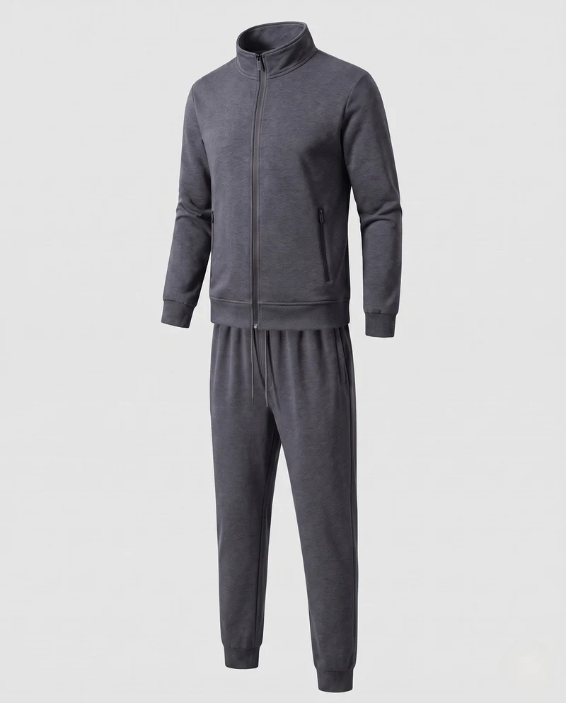 Herren Zweiteiliges Komfort-Trainingsset mit Stehkragen, Zip‑Jacke & tapered Jogginghose