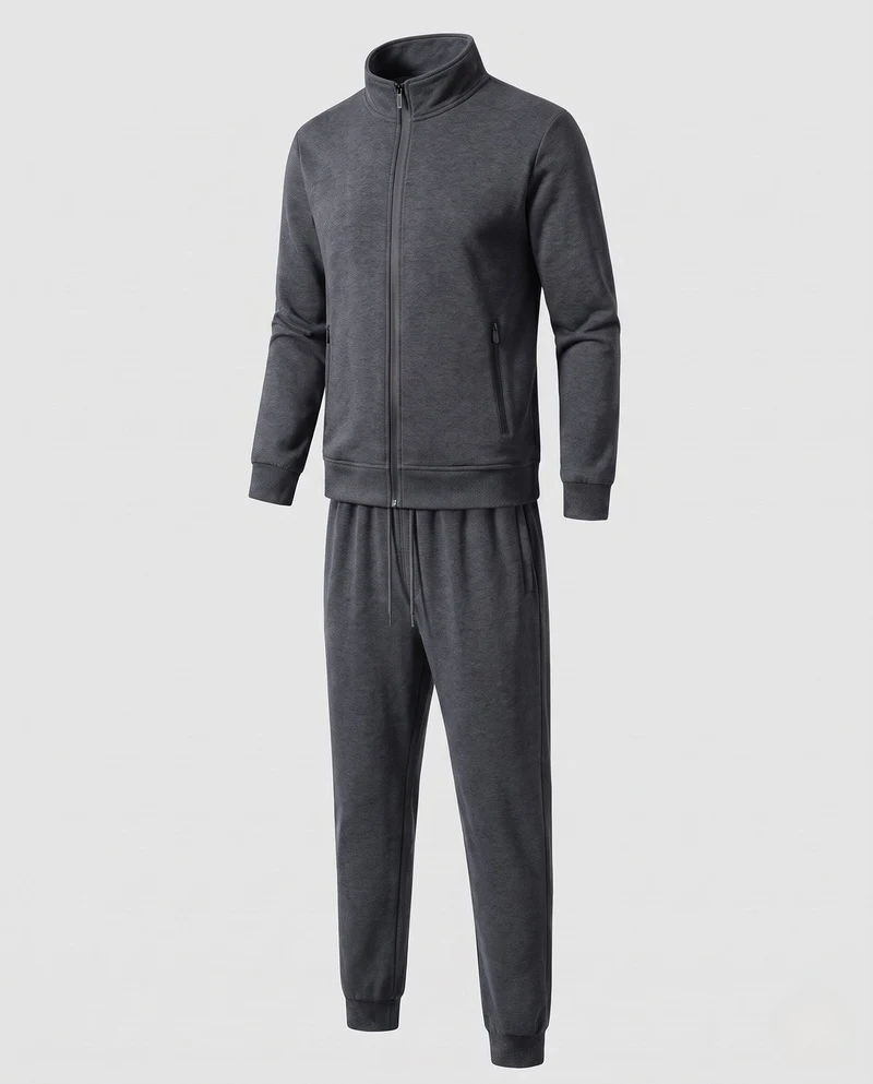 Herren Zweiteiliges Komfort-Trainingsset mit Stehkragen, Zip‑Jacke & tapered Jogginghose
