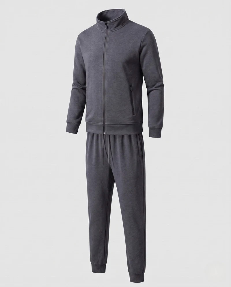 Herren Zweiteiliges Komfort-Trainingsset mit Stehkragen, Zip‑Jacke & tapered Jogginghose