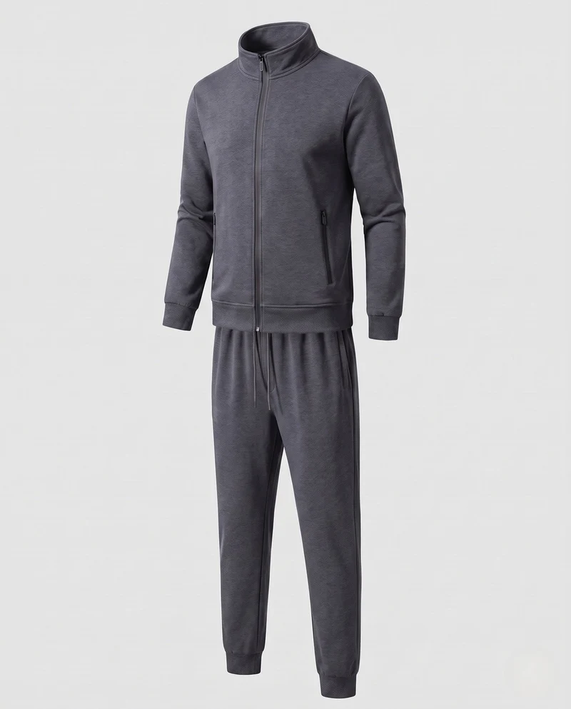 Herren Zweiteiliges Komfort-Trainingsset mit Stehkragen, Zip‑Jacke & tapered Jogginghose