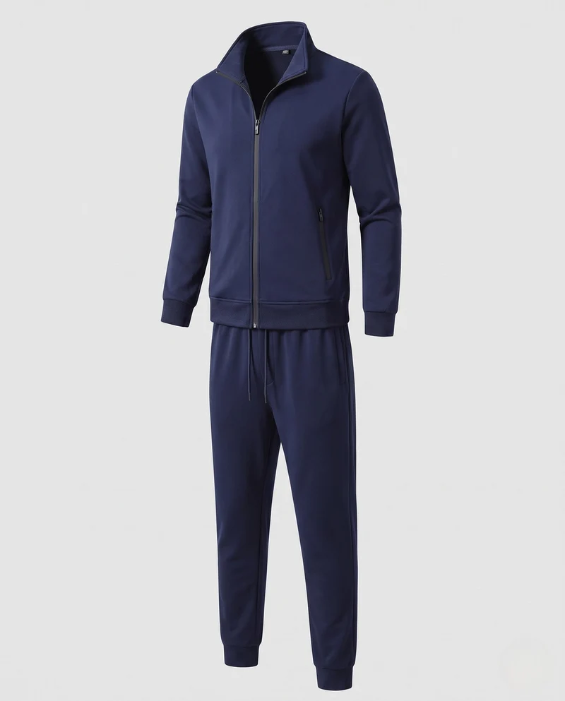Herren Zweiteiliges Komfort-Trainingsset mit Stehkragen, Zip‑Jacke & tapered Jogginghose
