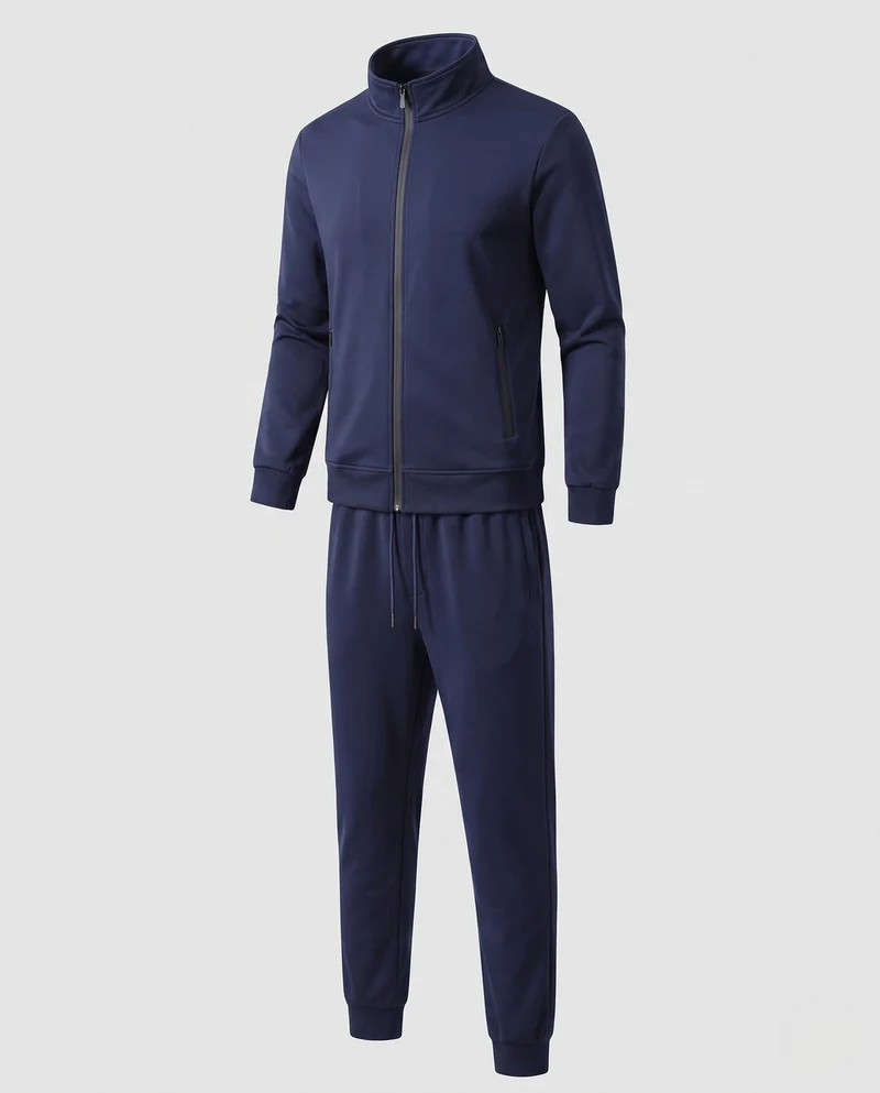 Herren Zweiteiliges Komfort-Trainingsset mit Stehkragen, Zip‑Jacke & tapered Jogginghose