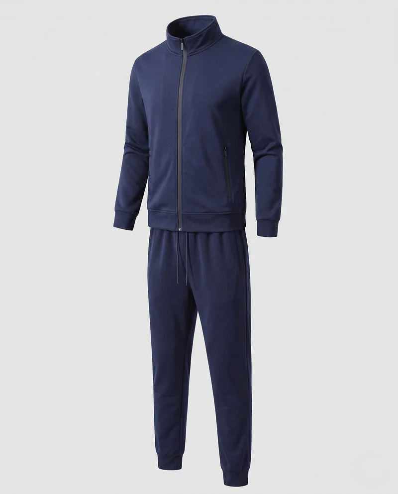 Herren Zweiteiliges Komfort-Trainingsset mit Stehkragen, Zip‑Jacke & tapered Jogginghose
