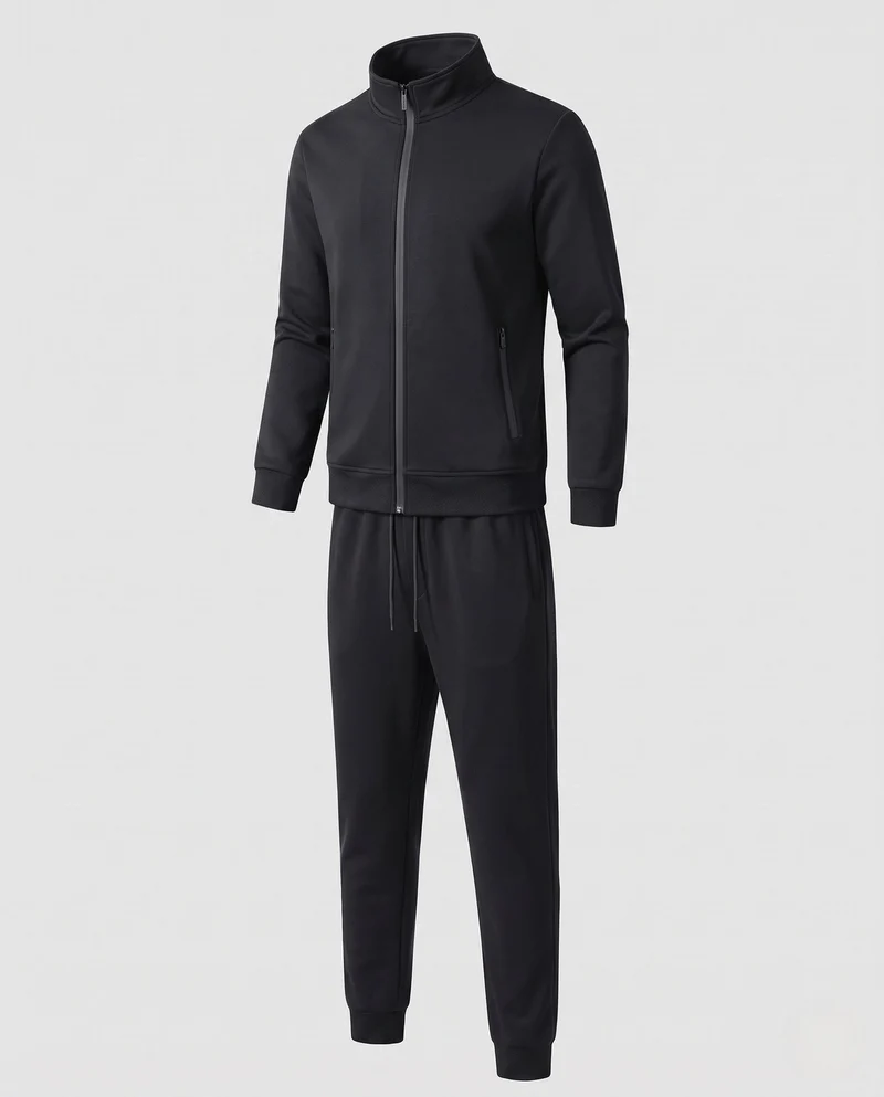 Herren Zweiteiliges Komfort-Trainingsset mit Stehkragen, Zip‑Jacke & tapered Jogginghose
