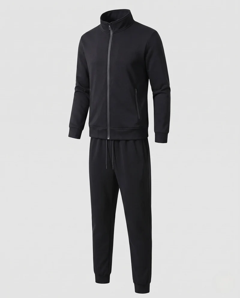 Herren Zweiteiliges Komfort-Trainingsset mit Stehkragen, Zip‑Jacke & tapered Jogginghose