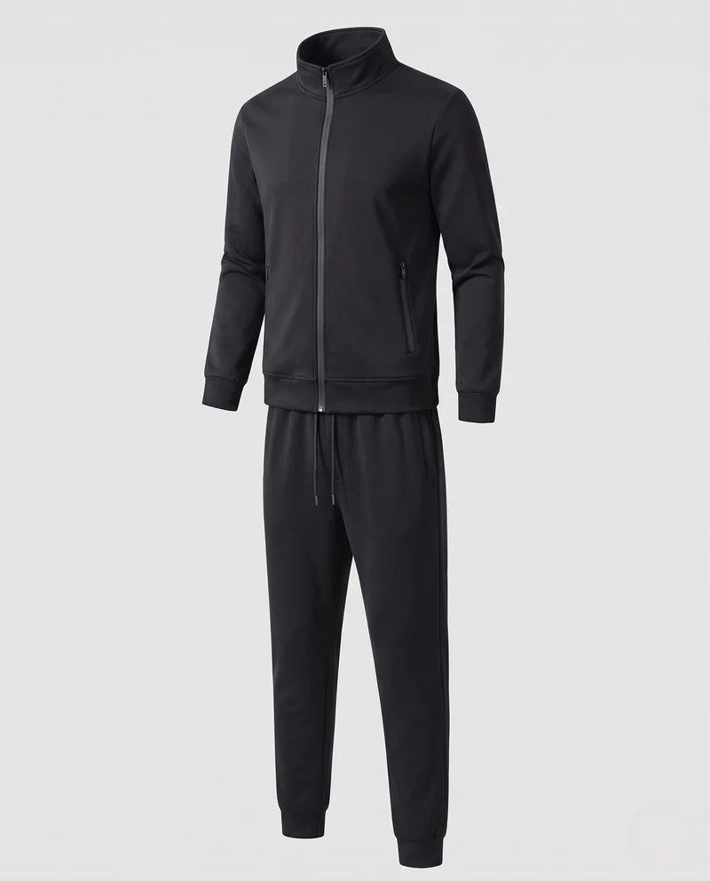 Herren Zweiteiliges Komfort-Trainingsset mit Stehkragen, Zip‑Jacke & tapered Jogginghose