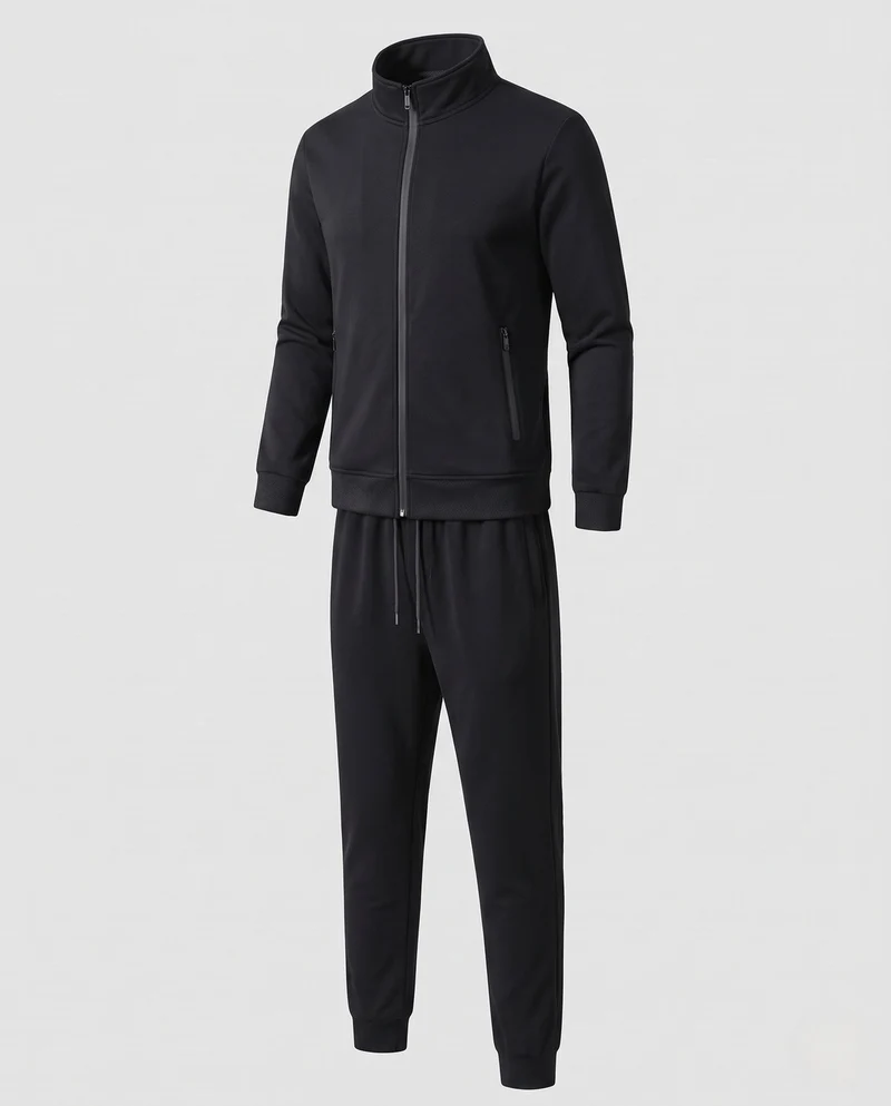 Herren Zweiteiliges Komfort-Trainingsset mit Stehkragen, Zip‑Jacke & tapered Jogginghose