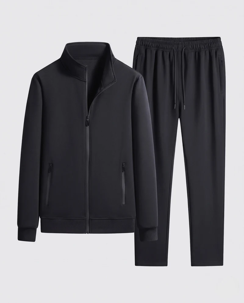 Herren Zweiteiliges Komfort-Trainingsset mit Stehkragen, Zip‑Jacke & tapered Jogginghose