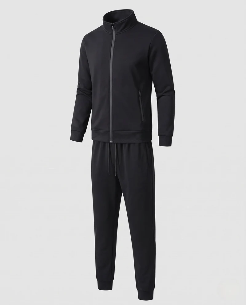 Herren Zweiteiliges Komfort-Trainingsset mit Stehkragen, Zip‑Jacke & tapered Jogginghose