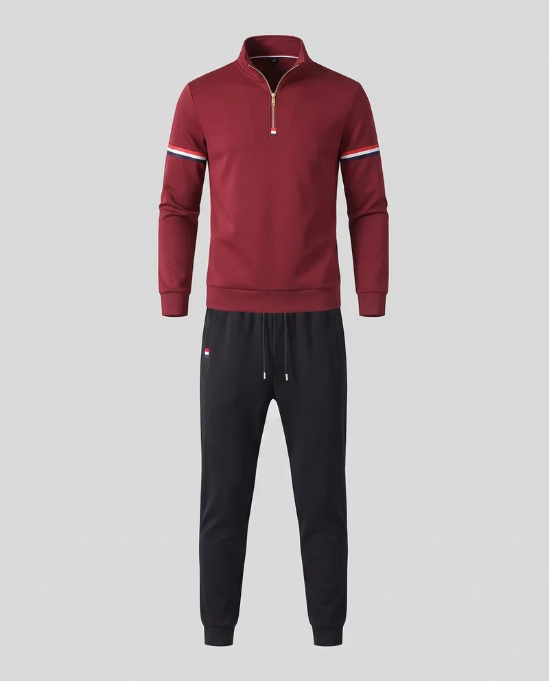 Herren Zweiteiliges Trainingsset mit Halbzip-Stehkragen, Kontraststreifen an Ärmeln & konischer Jogginghose