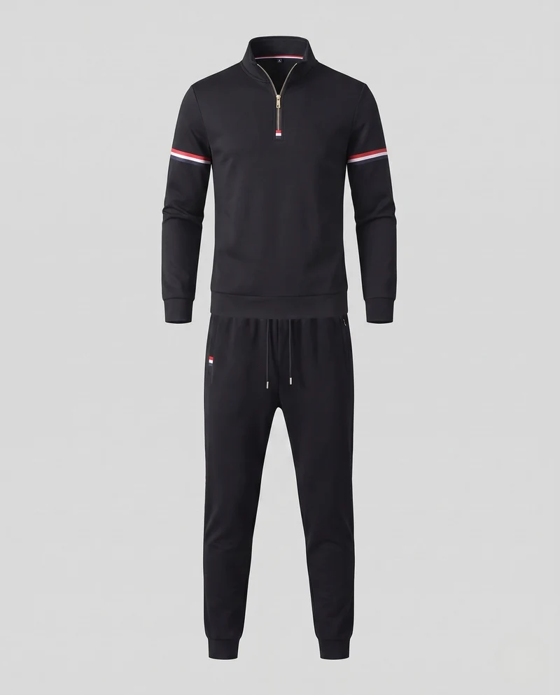 Herren Zweiteiliges Trainingsset mit Halbzip-Stehkragen, Kontraststreifen an Ärmeln & konischer Jogginghose