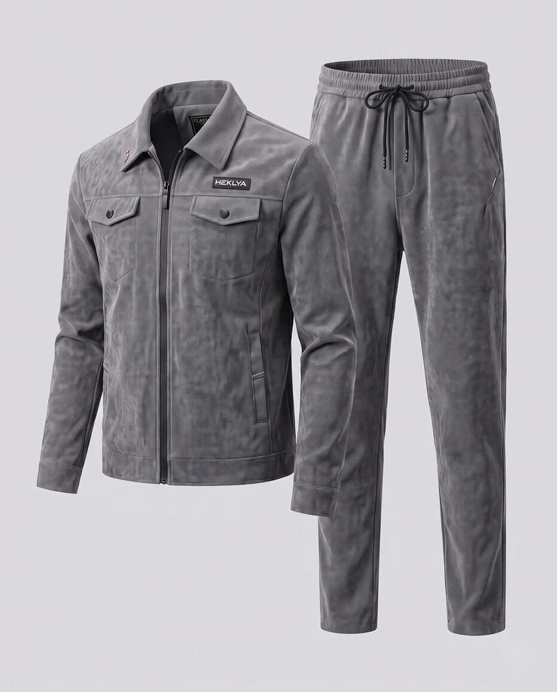 Herren Zweiteiliges Thermo-Freizeitset aus Cordfleece mit Zipjacke & konischer Jogginghose