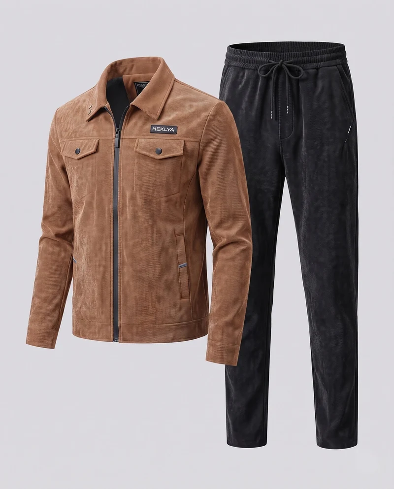 Herren Zweiteiliges Thermo-Freizeitset aus Cordfleece mit Zipjacke & konischer Jogginghose