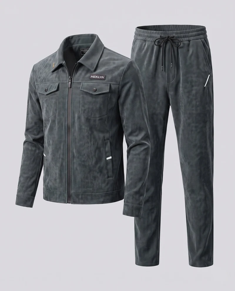 Herren Zweiteiliges Thermo-Freizeitset aus Cordfleece mit Zipjacke & konischer Jogginghose