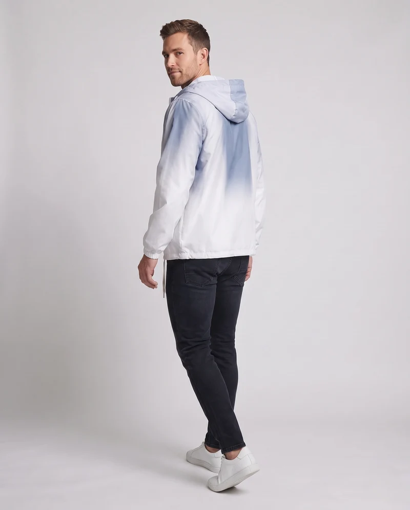 Unisex Farbverlauf-Leichte Windjacke mit Kapuze, Kordelzug und durchgehendem Reißverschluss