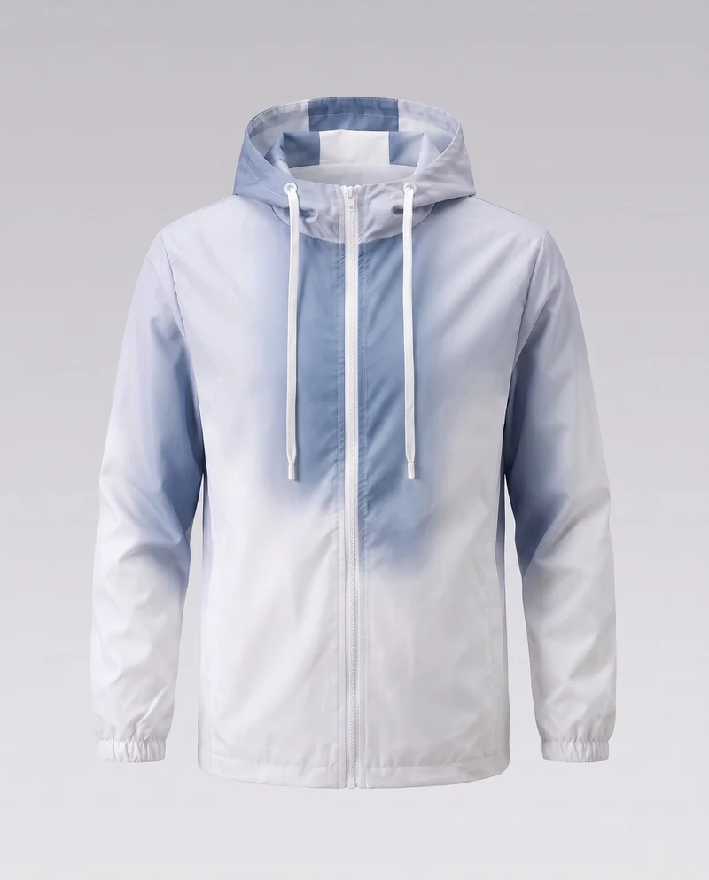 Unisex Farbverlauf-Leichte Windjacke mit Kapuze, Kordelzug und durchgehendem Reißverschluss