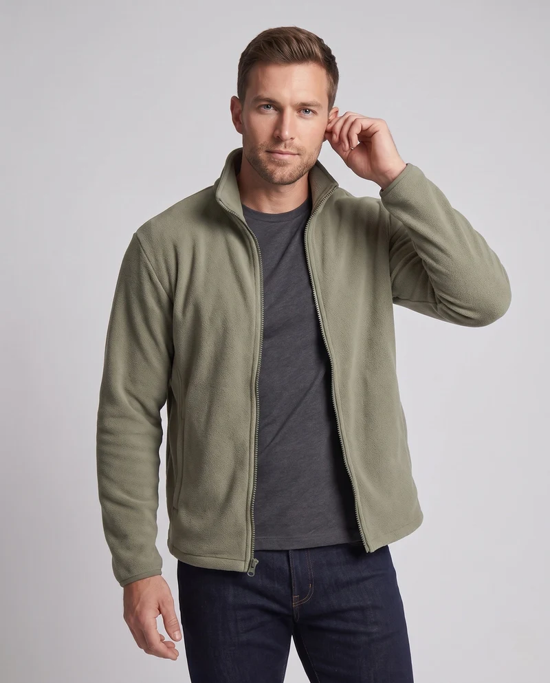 Unisex-Fleece-Reißverschlussjacke mit Stehkragen und minimalistischer Outdoor-Optik