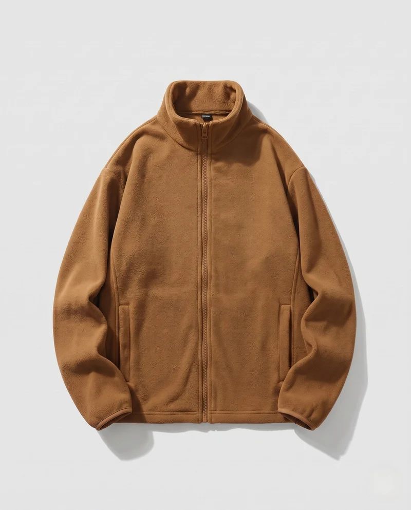 Unisex-Fleece-Reißverschlussjacke mit Stehkragen und minimalistischer Outdoor-Optik