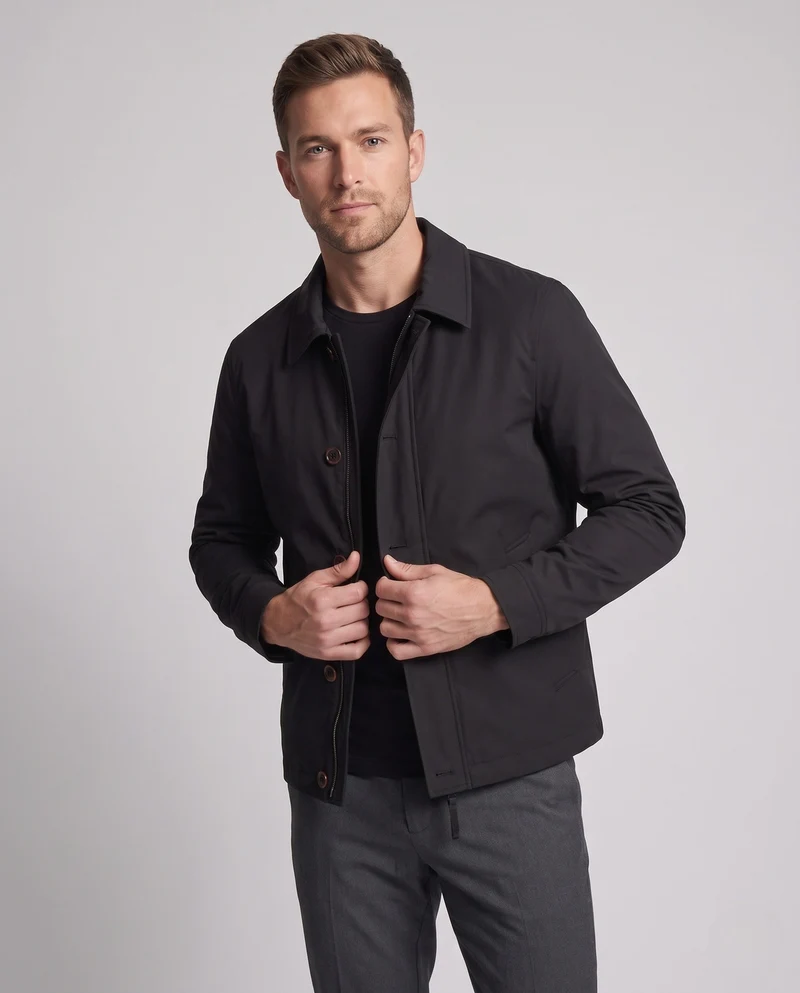 Herren Leichtgewicht Wasserabweisende Harrington Jacke mit Reißverschluss und Knopfleiste Nord Taschen