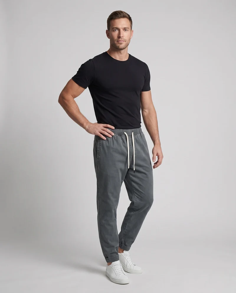 Herren leichte Baumwoll-Jogginghose im entspannten, schmal zulaufenden Schnitt mit Kordelzug und Bündchenabschlüssen Nord Taschen