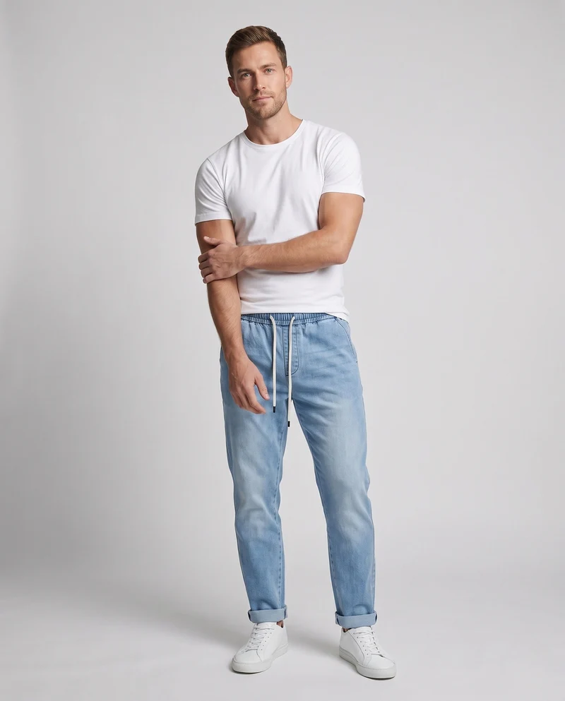 Herren lässige Denim-Jogginghosen mit elastischem Bund und Kordelzug Nord Taschen