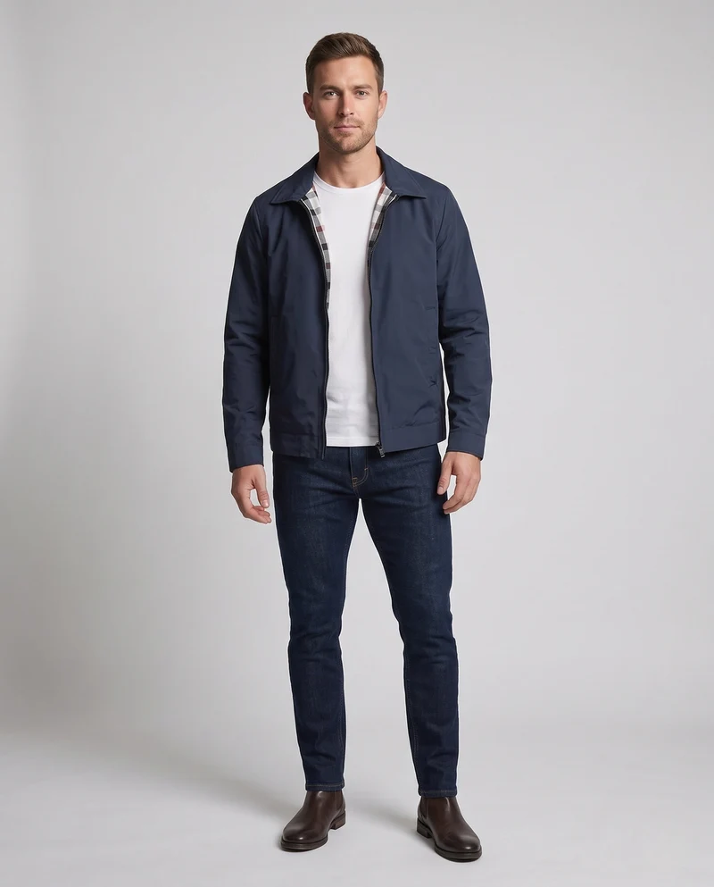 Leichte Herren Baumwollblousonjacke mit kariertem Futter und verdecktem Reißverschluss Nord Taschen