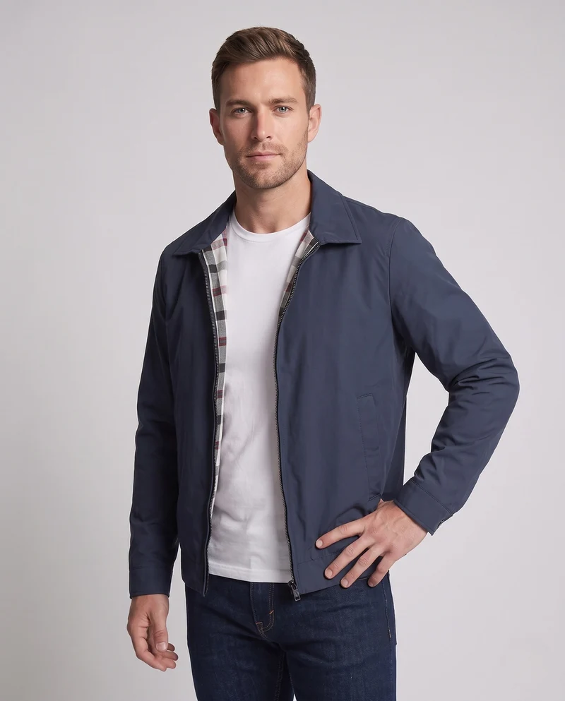 Leichte Herren Baumwollblousonjacke mit kariertem Futter und verdecktem Reißverschluss Nord Taschen