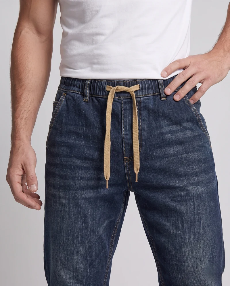 Herren Freizeit Denim Jogginghose mit elastischem Bund und Kordelzug Nord Taschen