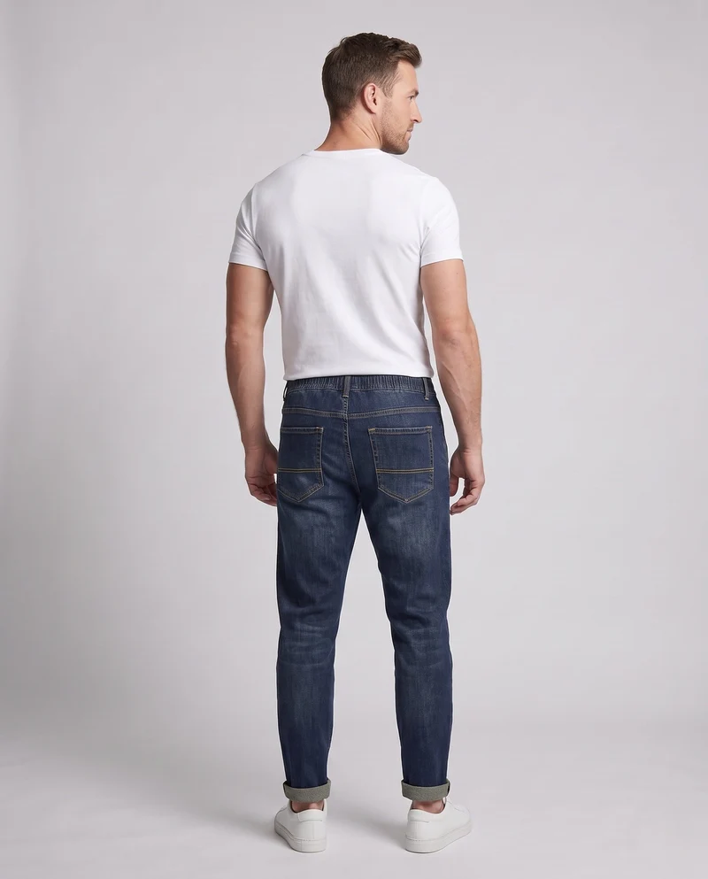 Herren Freizeit Denim Jogginghose mit elastischem Bund und Kordelzug Nord Taschen