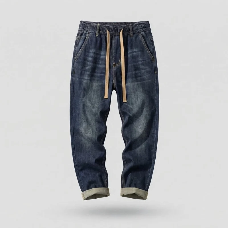 Herren Freizeit Denim Jogginghose mit elastischem Bund und Kordelzug Nord Taschen