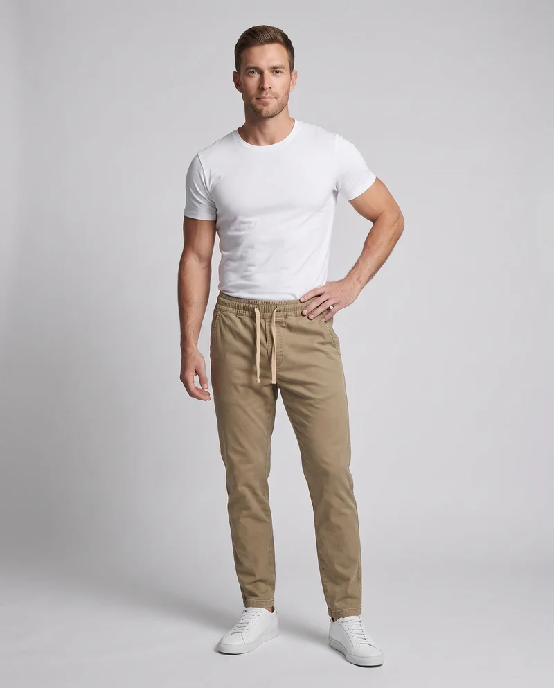 Herren Tapered Baumwoll Chino Jogginghosen mit Kordelzug und verdeckten Taschen Nord Taschen