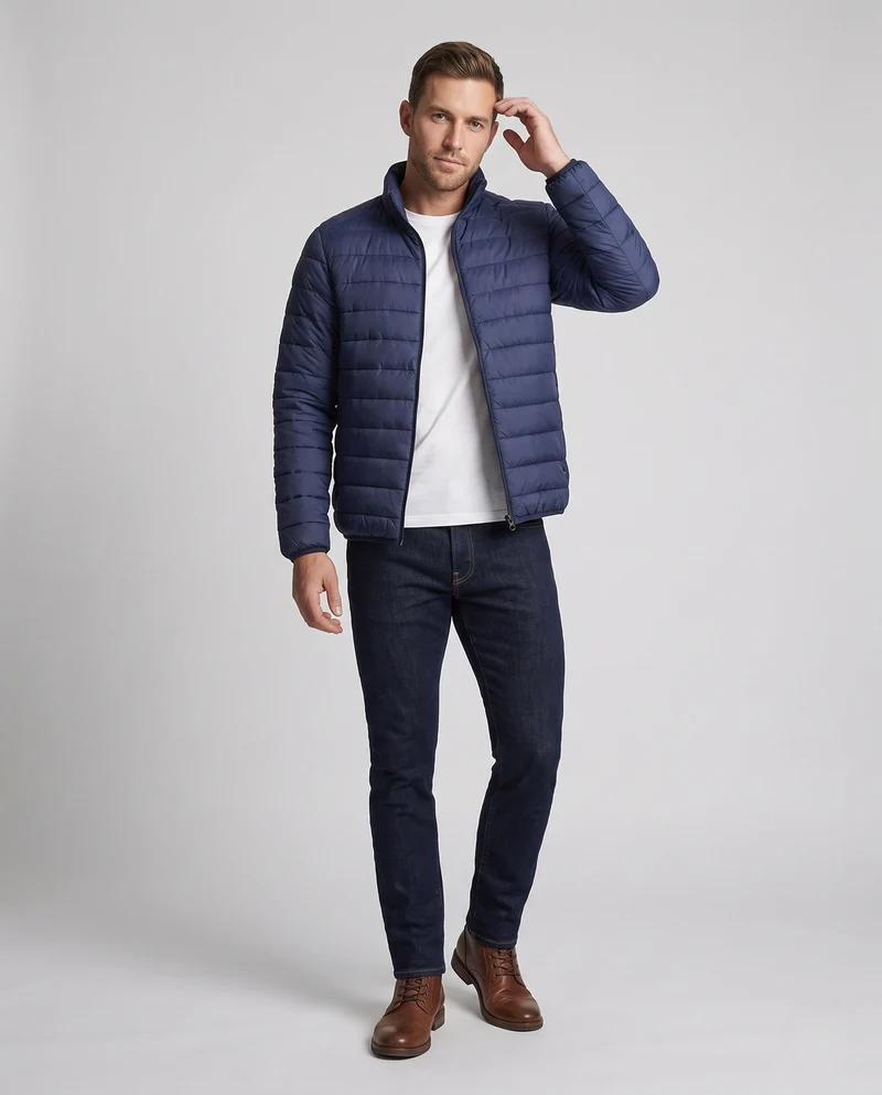 Herren kompakte verpackbare gesteppte Übergangsjacke mit Stehkragen und thermischer Füllung Nord Taschen
