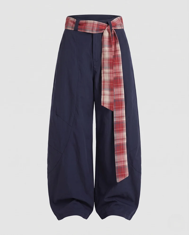 Damen locker sitzende modische Hose mit Gürtel Nord Taschen