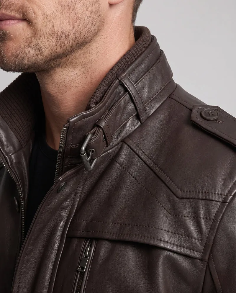 Herren Langer Kunstleder Parka mit Teddy-Futter, Utility-Taschen & Stehkragen Nord Taschen