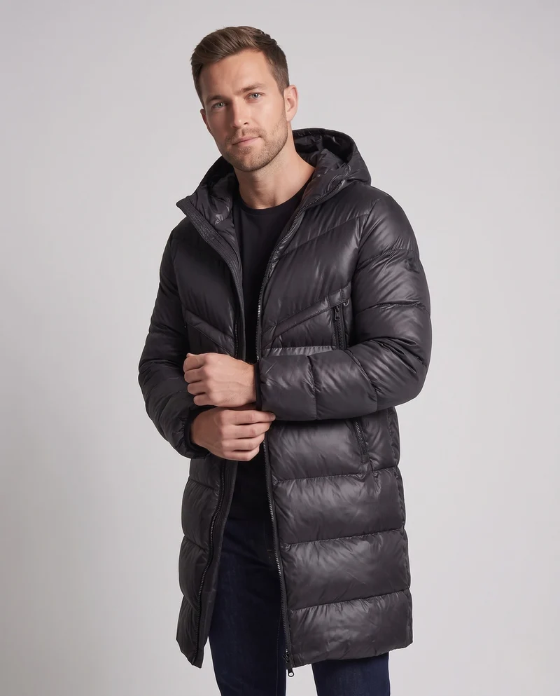 Längerer gesteppter thermo Parka für Herren mit Kapuze und wasserabweisender Außenschale Nord Taschen
